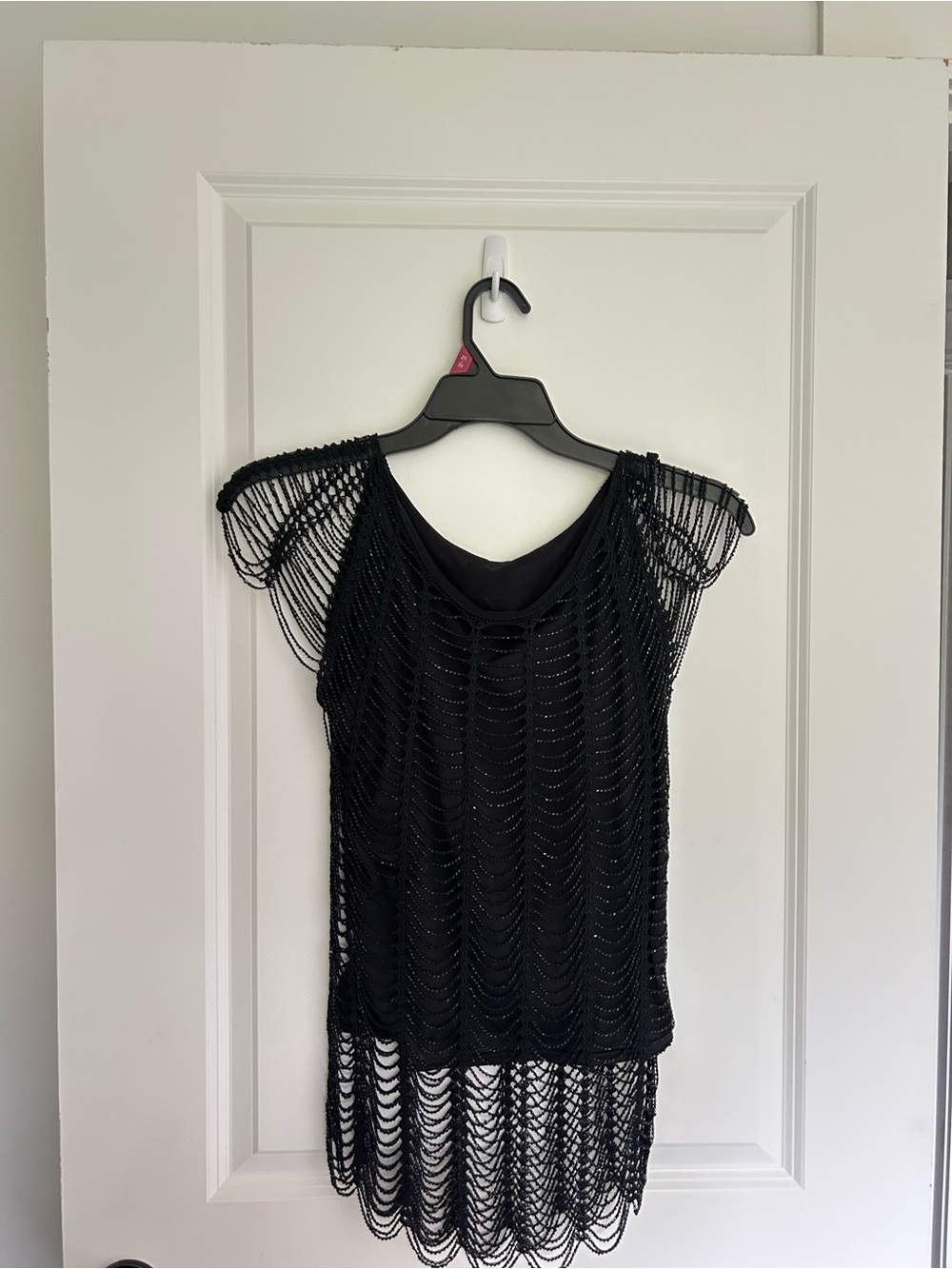 Black Beaded Crochet Fringe Top